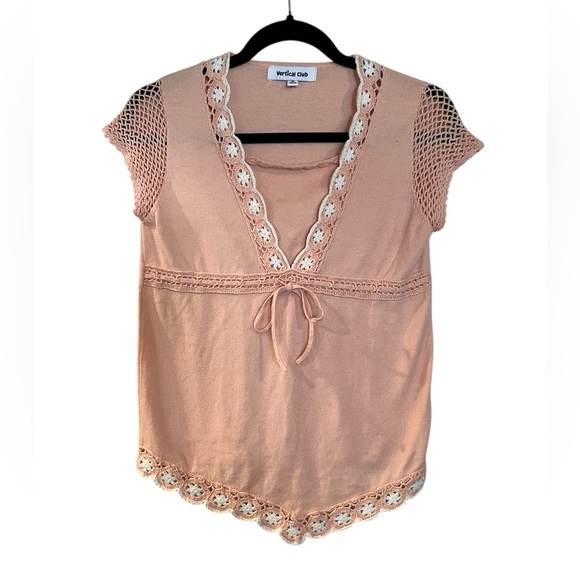 Y2K Peach Lace Trim Women's Babydoll Top Size XS/S - Picture 2 of 8
